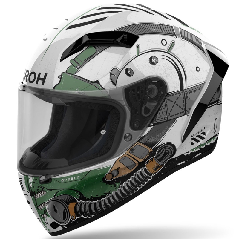 Casco integral para moto Airoh CONNOR Alligator blanco brillante y verde