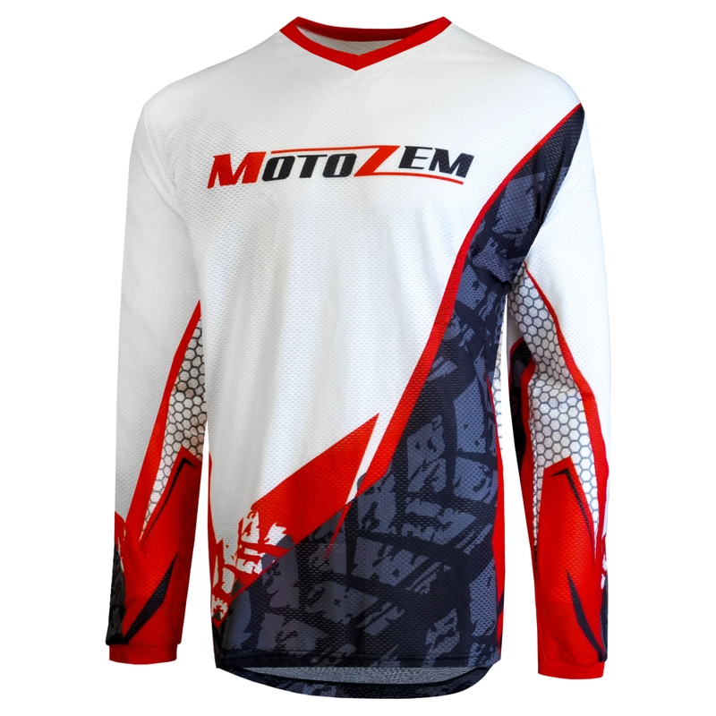 Camiseta de motocross MotoZem Ground MX blanca-negra-roja