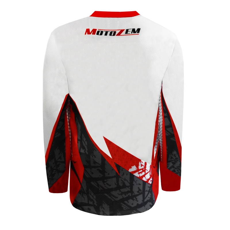 Camiseta de motocross MotoZem Ground MX blanca-negra-roja