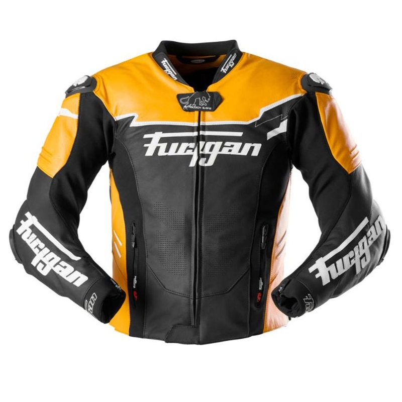 Chaqueta de moto de cuero Furygan Signature 55 negra y amarilla
