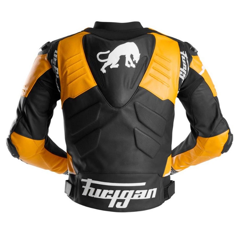 Chaqueta de moto de cuero Furygan Signature 55 negra y amarilla