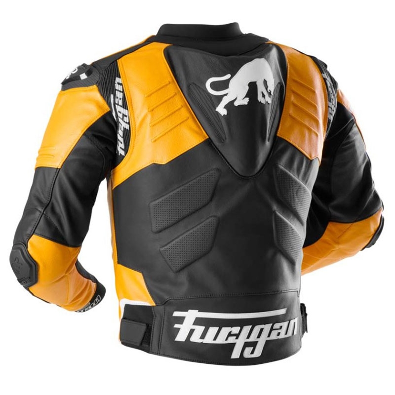 Chaqueta de moto de cuero Furygan Signature 55 negra y amarilla