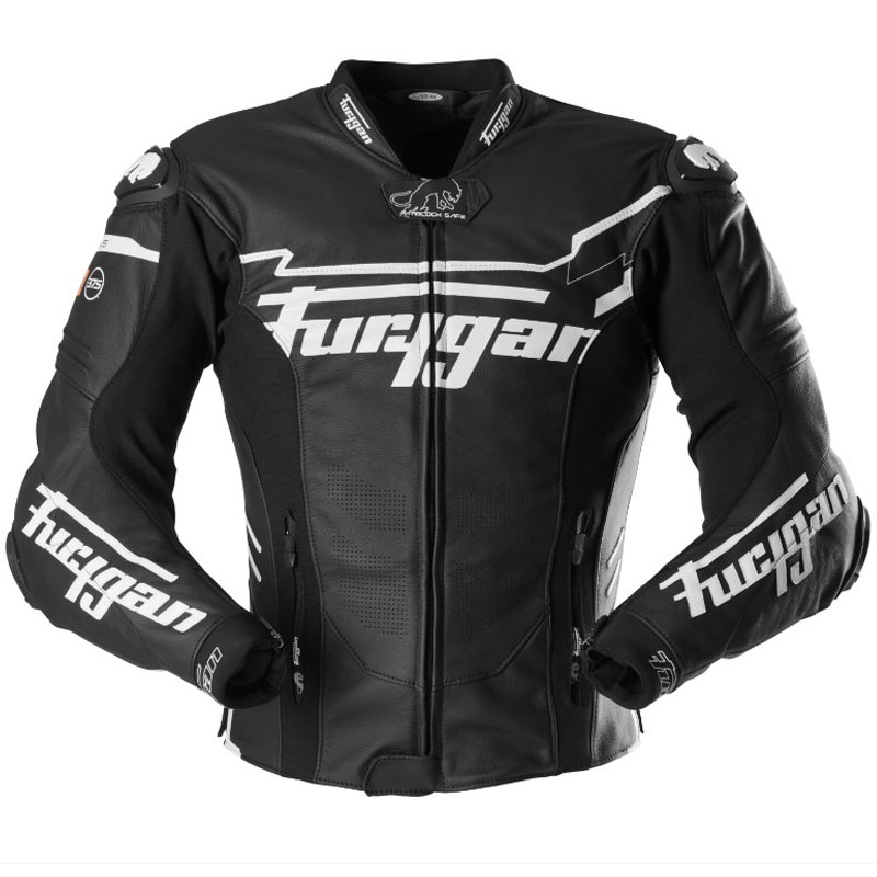 Chaqueta de cuero para moto Furygan Sirius negra y blanca