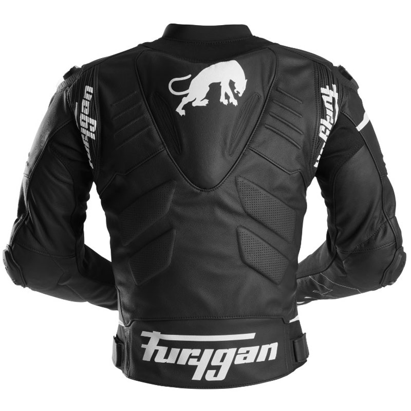 Chaqueta de cuero para moto Furygan Sirius negra y blanca