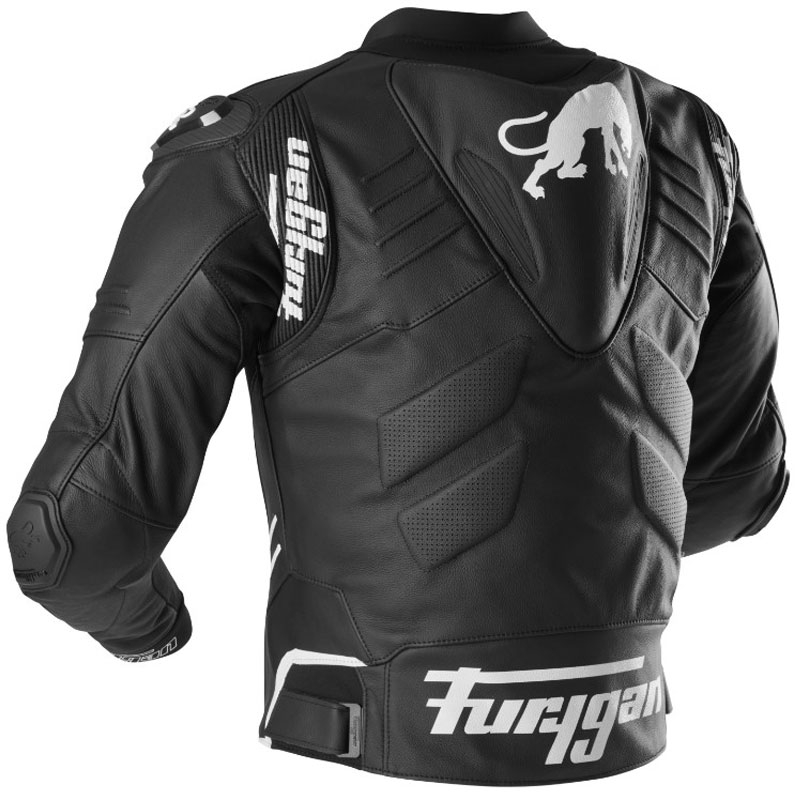 Chaqueta de cuero para moto Furygan Sirius negra y blanca