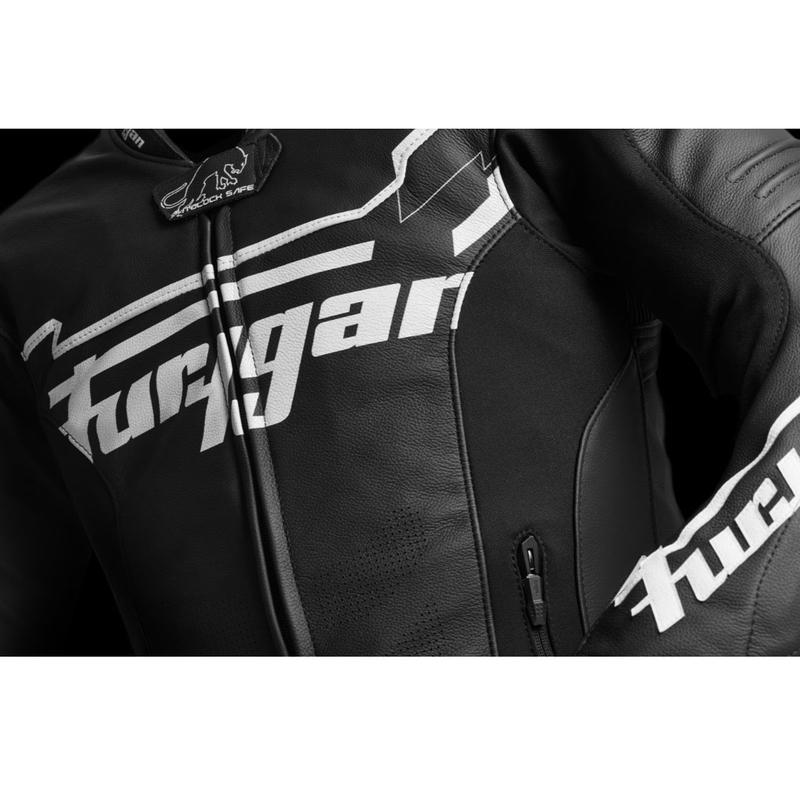 Chaqueta de cuero para moto Furygan Sirius negra y blanca