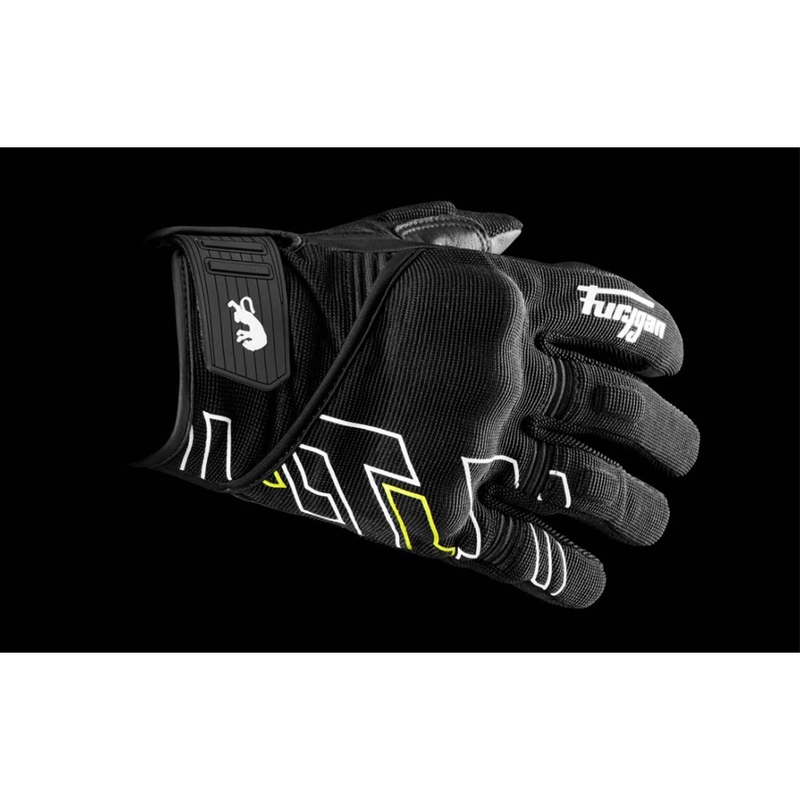 Guantes de moto Furygan Jet Neon D3O negro-blanco-amarillo fluo