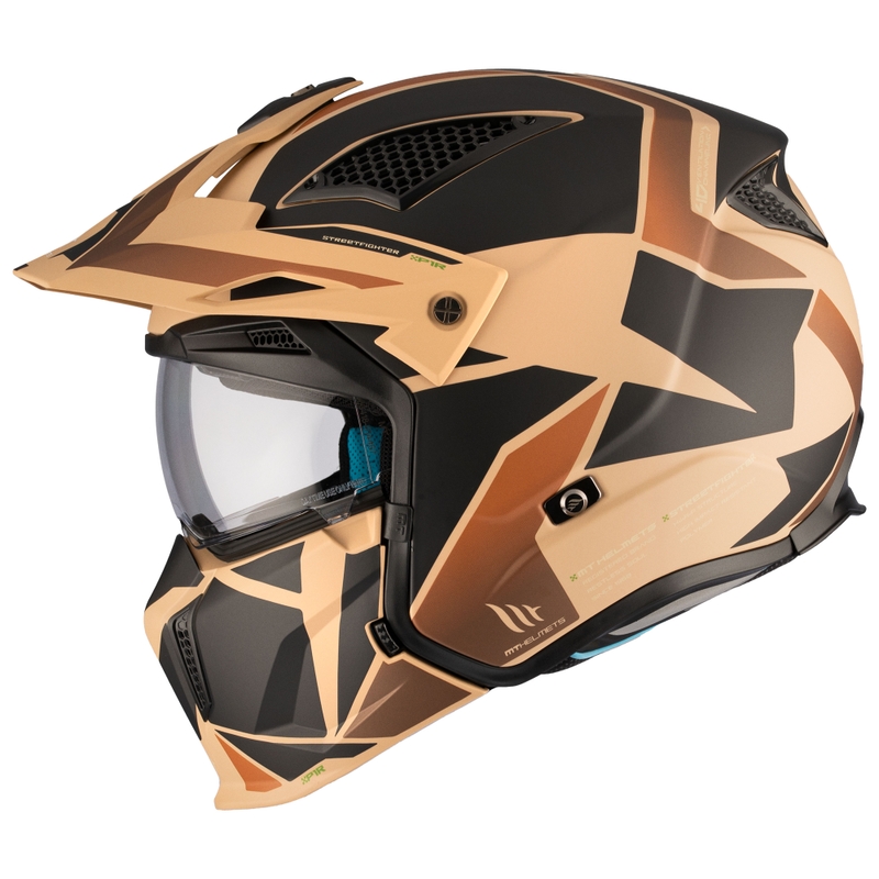 Casco jet MT Streetfighter SV S P1R B9 negro-marrón-beige