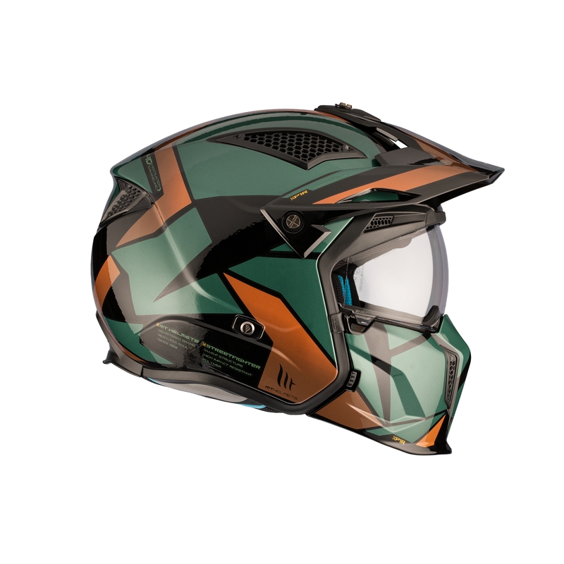 Casco abierto con máscara MT Streetfighter SV S P1R A9 negro-marrón-verde liquidación