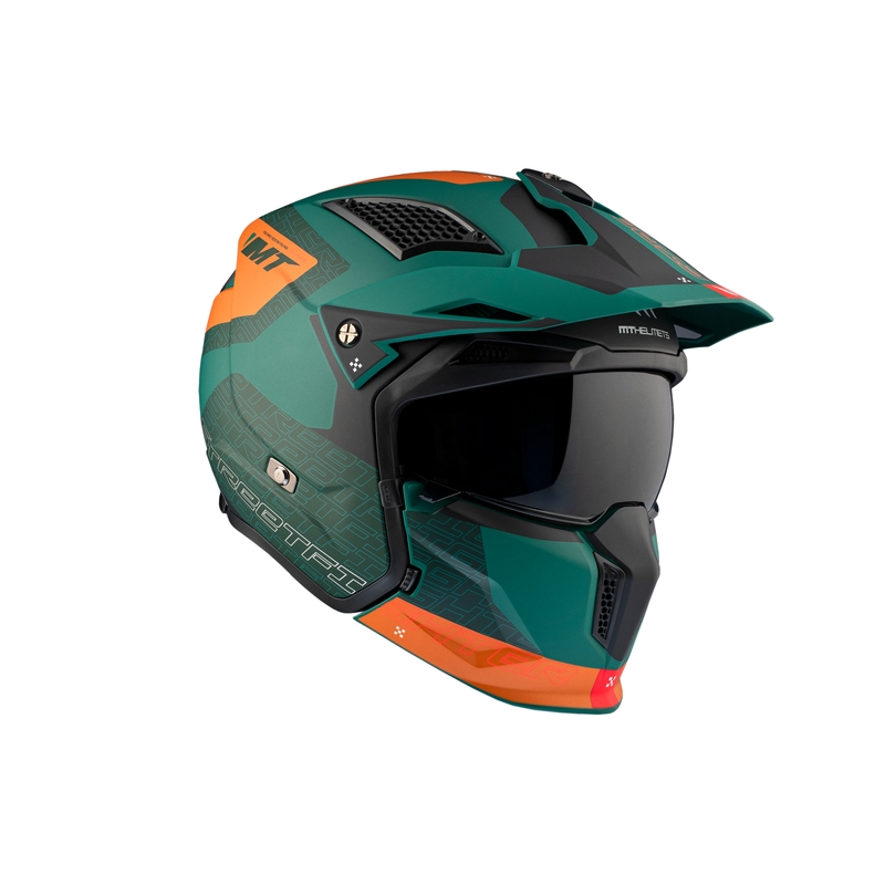 Casco abierto con máscara MT Streetfighter SV Totem C6 negro-naranja-verde liquidación