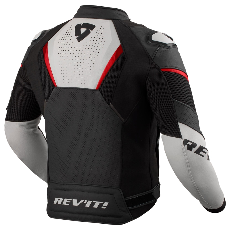 Chaqueta de cuero para moto Revit Automate en color negro y gris claro