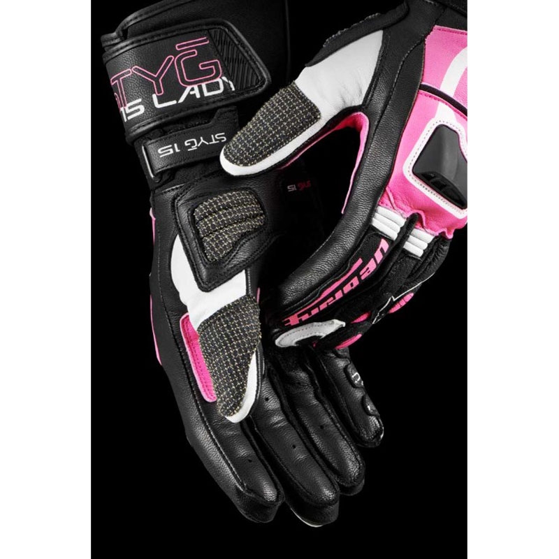 Guantes de moto para mujer Furygan Styg 15 Lady negro-rosa
