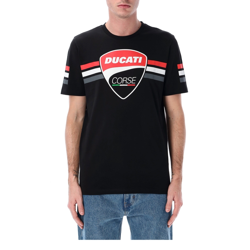 Camiseta negra con emblema de rayas de Ducati