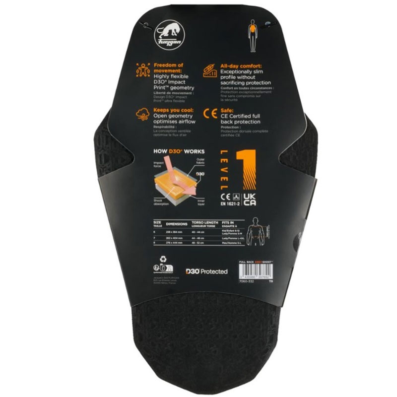 Protector de espalda Furygan Full Back Fury D3O® Ghost™ Nivel 1