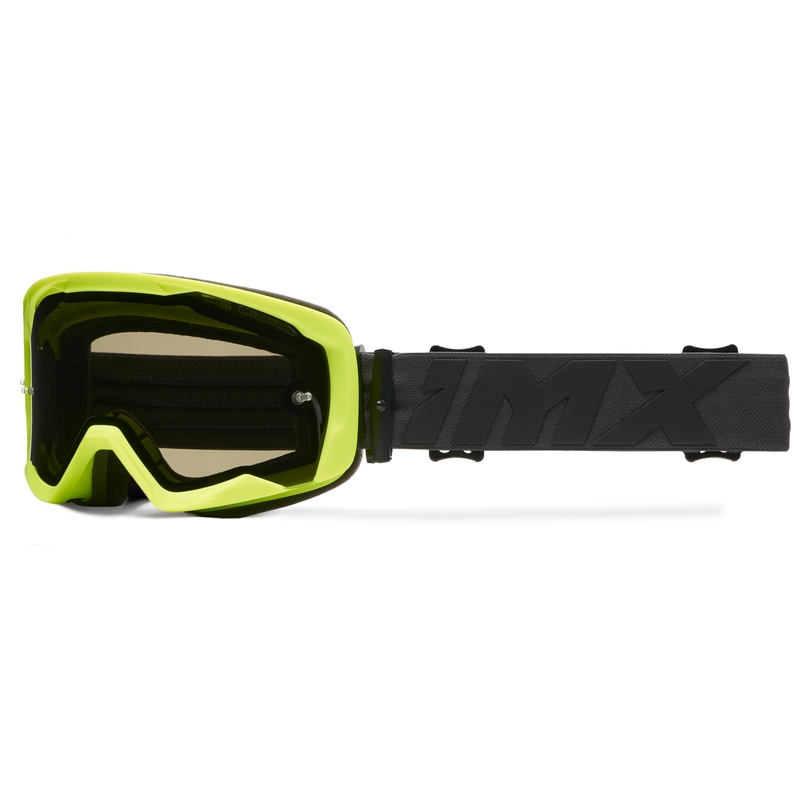 Gafas de moto iMX Endurance Flip de color amarillo fluorescente y negro con plexiglás transparente