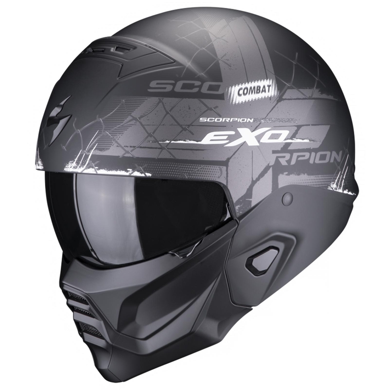 Casco abierto con máscara Scorpion EXO-COMBAT II Xenon negro y blanco mate - II. calidad
