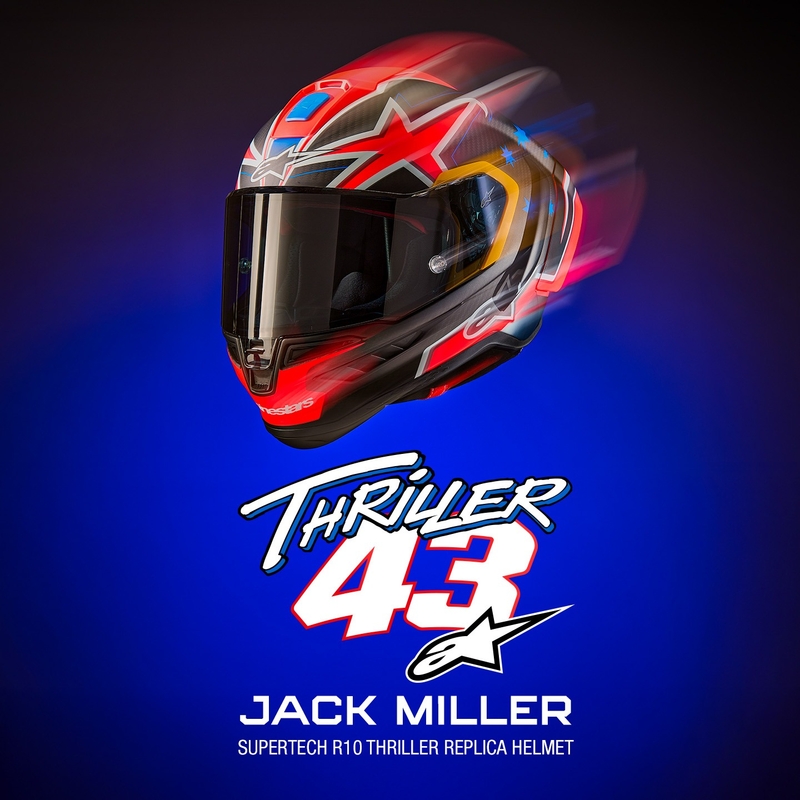Casco integral para motocicleta Alpinestars Supertech R10 Limited Edition Jack Miller en carbono mate rojo-azul-amarillo-blanco