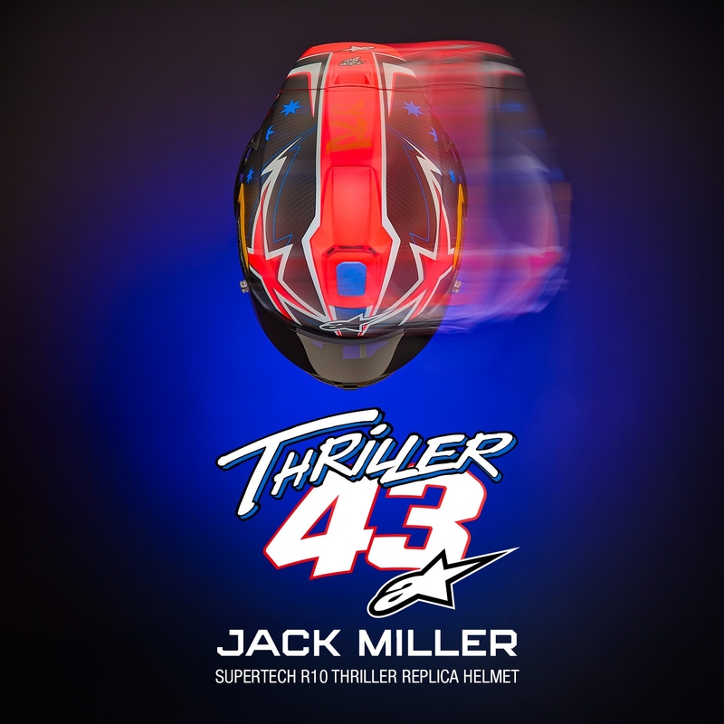 Casco integral para motocicleta Alpinestars Supertech R10 Limited Edition Jack Miller en carbono mate rojo-azul-amarillo-blanco