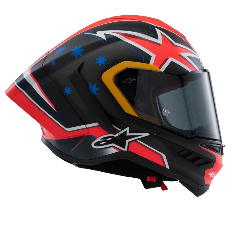 Casco integral para motocicleta Alpinestars Supertech R10 Limited Edition Jack Miller en carbono mate rojo-azul-amarillo-blanco