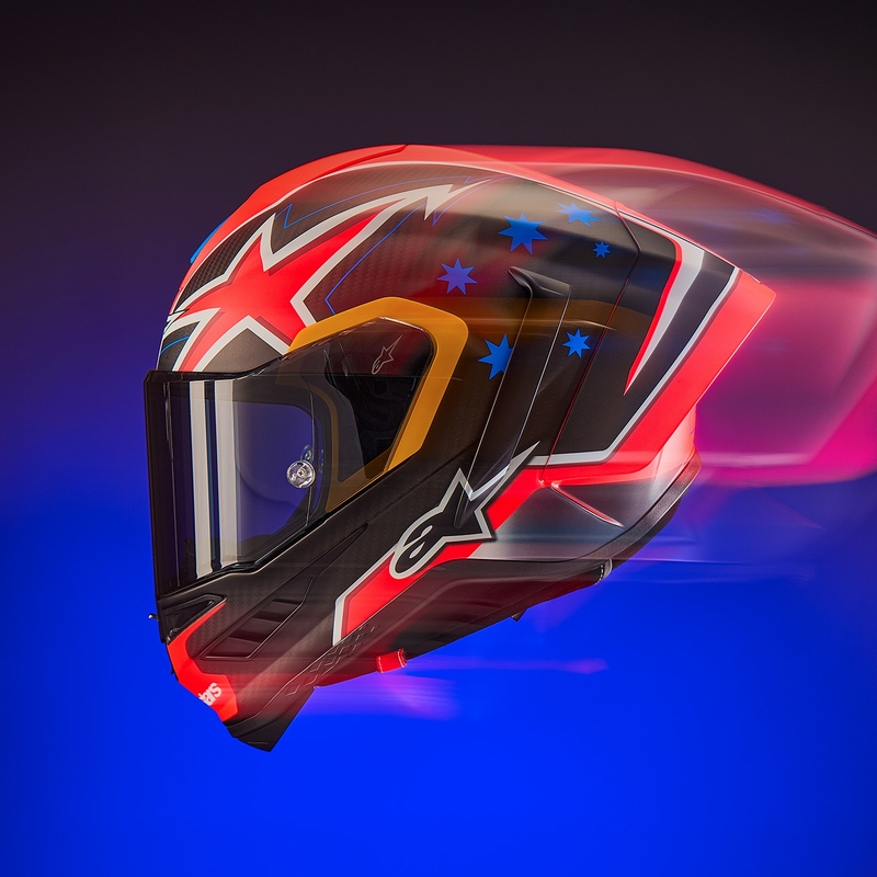 Casco integral para motocicleta Alpinestars Supertech R10 Limited Edition Jack Miller en carbono mate rojo-azul-amarillo-blanco