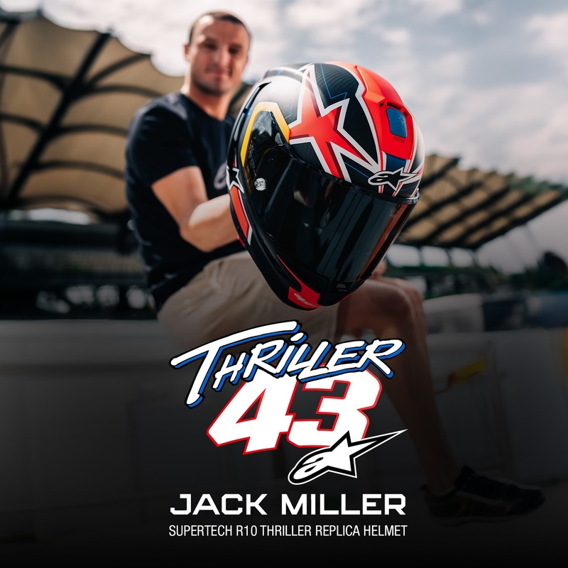 Casco integral para motocicleta Alpinestars Supertech R10 Limited Edition Jack Miller en carbono mate rojo-azul-amarillo-blanco