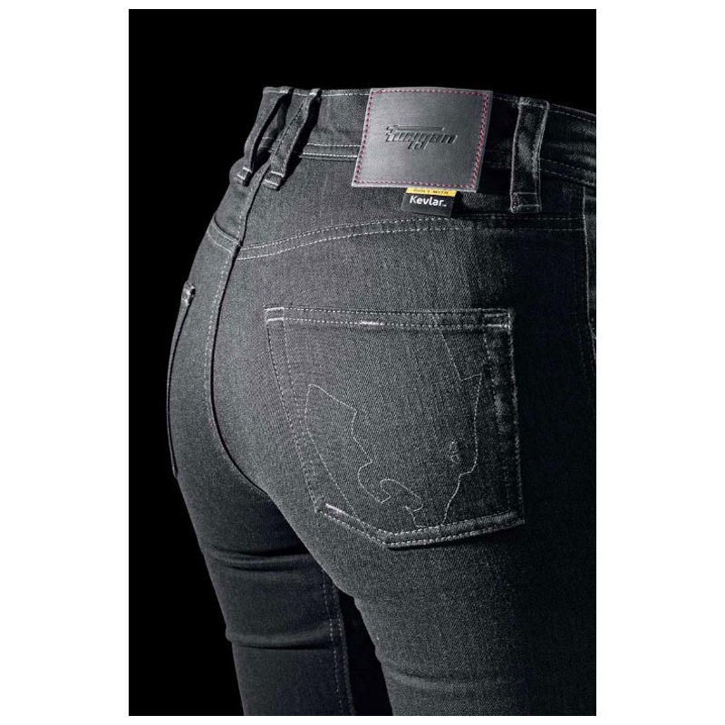 Pantalones vaqueros de moto Furygan Nikita X Kevlar® Mom Fit para mujer, color gris oscuro.