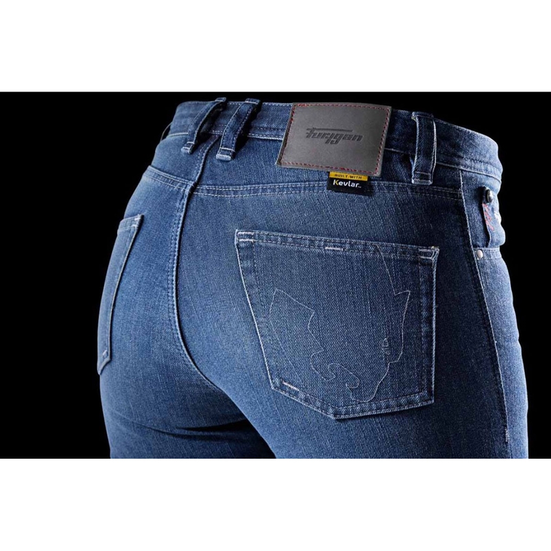 Pantalones vaqueros rectos de moto Furygan Kate X Kevlar® para mujer, color azul.