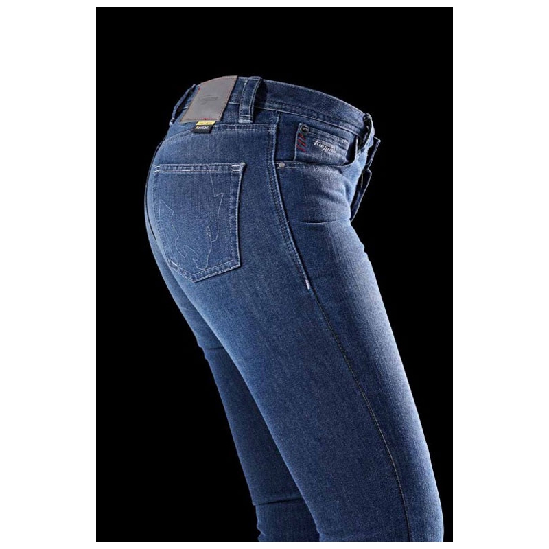 Pantalones vaqueros rectos de moto Furygan Kate X Kevlar® para mujer, color azul.