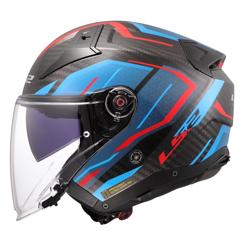 Casco de moto jet LS2 OF603 Infinity II C Urus azul-rojo