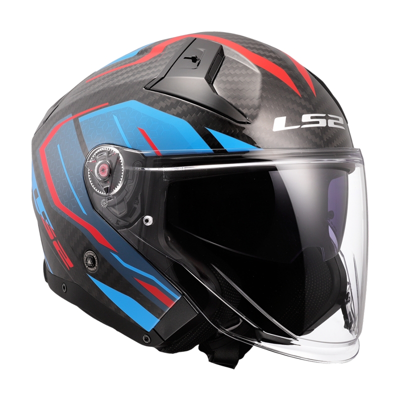 Casco de moto jet LS2 OF603 Infinity II C Urus azul-rojo
