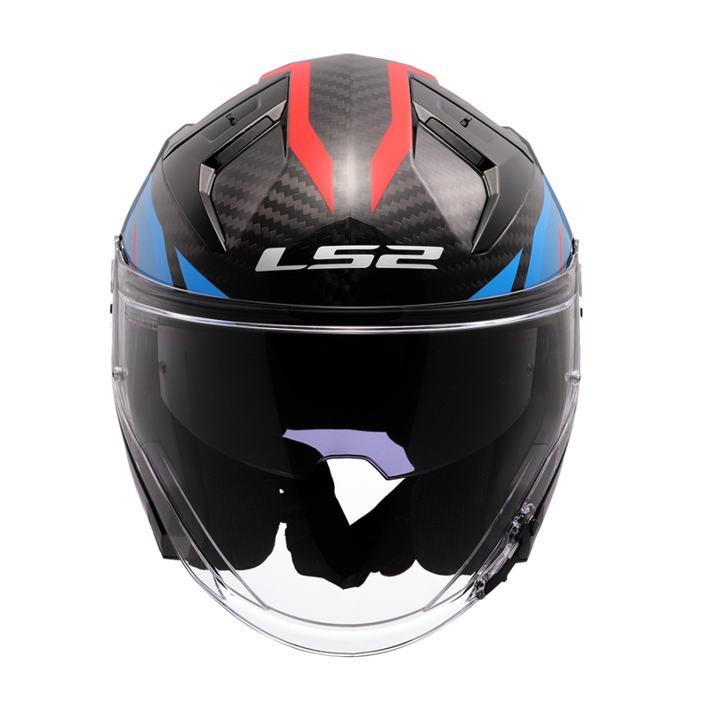 Casco de moto jet LS2 OF603 Infinity II C Urus azul-rojo
