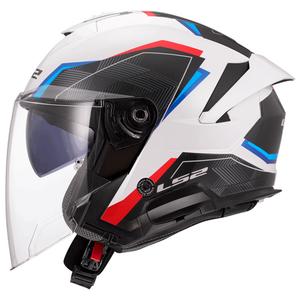 Casco de moto jet LS2 OF618 Verso II Air blanco-azul-rojo