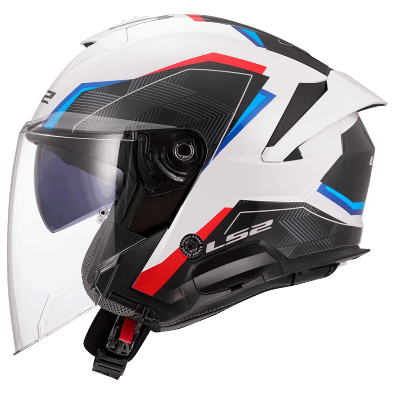 Casco de moto jet LS2 OF618 Verso II Air blanco-azul-rojo