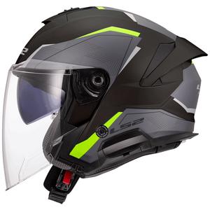 Casco de moto jet LS2 OF618 Verso II Air negro-amarillo fluo