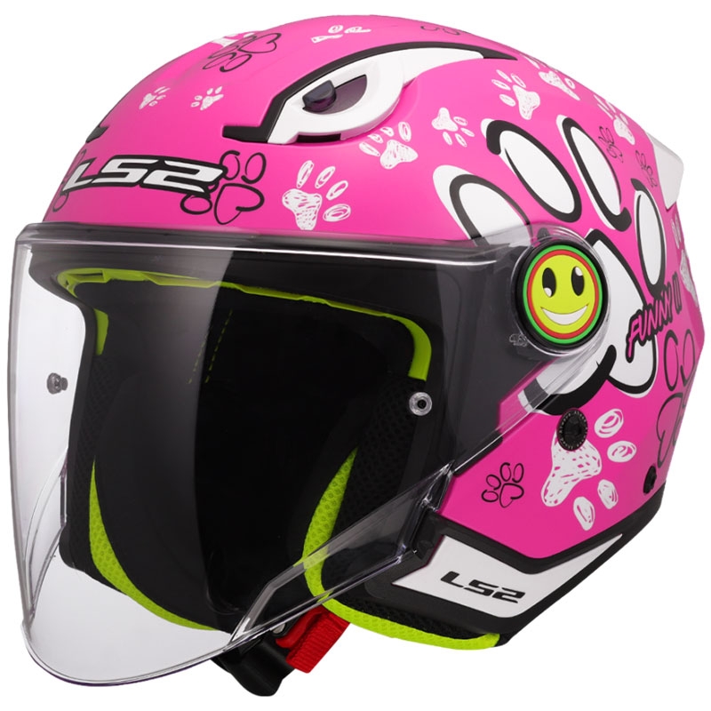 Casco de moto infantil de cara abierta LS2 OF622 Funny II Paws rosa