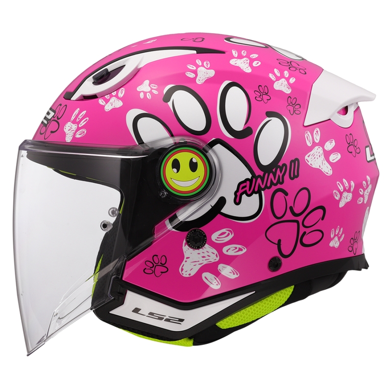 Casco de moto infantil de cara abierta LS2 OF622 Funny II Paws rosa