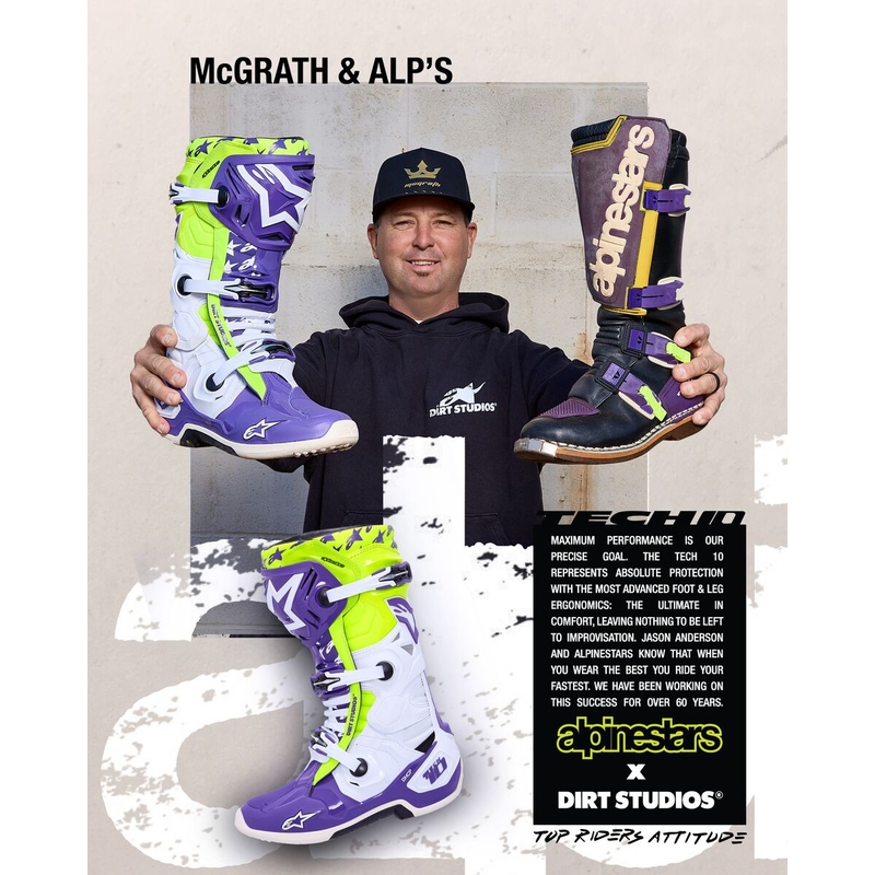 Botas de moto Alpinestars TECH 10 edición limitada Dirt Studios morado-blanco-amarillo fluo