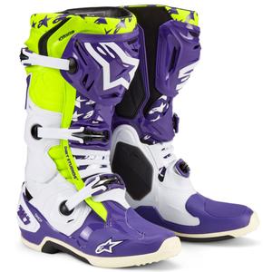 Botas de moto Alpinestars TECH 10 edición limitada Dirt Studios morado-blanco-amarillo fluo
