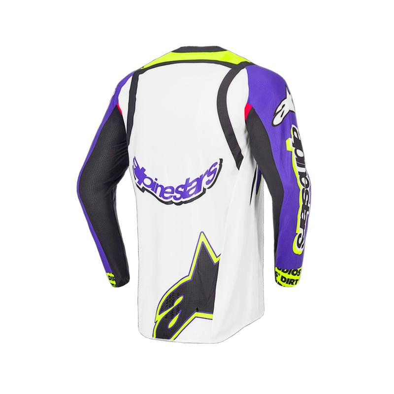 Camiseta de motocross Alpinestars Supertech SX edición limitada Dirt Studios blanco-violeta-rosa-amarillo fluo