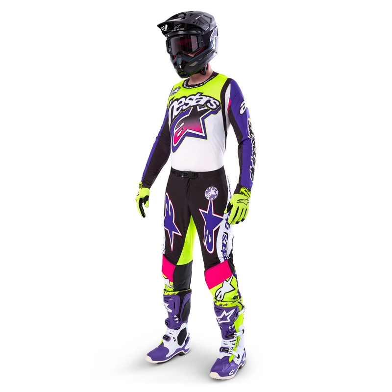 Camiseta de motocross Alpinestars Supertech SX edición limitada Dirt Studios blanco-violeta-rosa-amarillo fluo