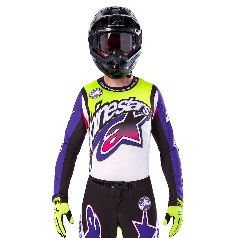 Camiseta de motocross Alpinestars Supertech SX edición limitada Dirt Studios blanco-violeta-rosa-amarillo fluo