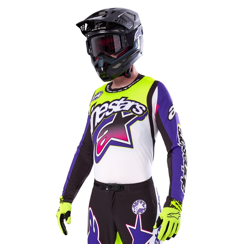 Camiseta de motocross Alpinestars Supertech SX edición limitada Dirt Studios blanco-violeta-rosa-amarillo fluo