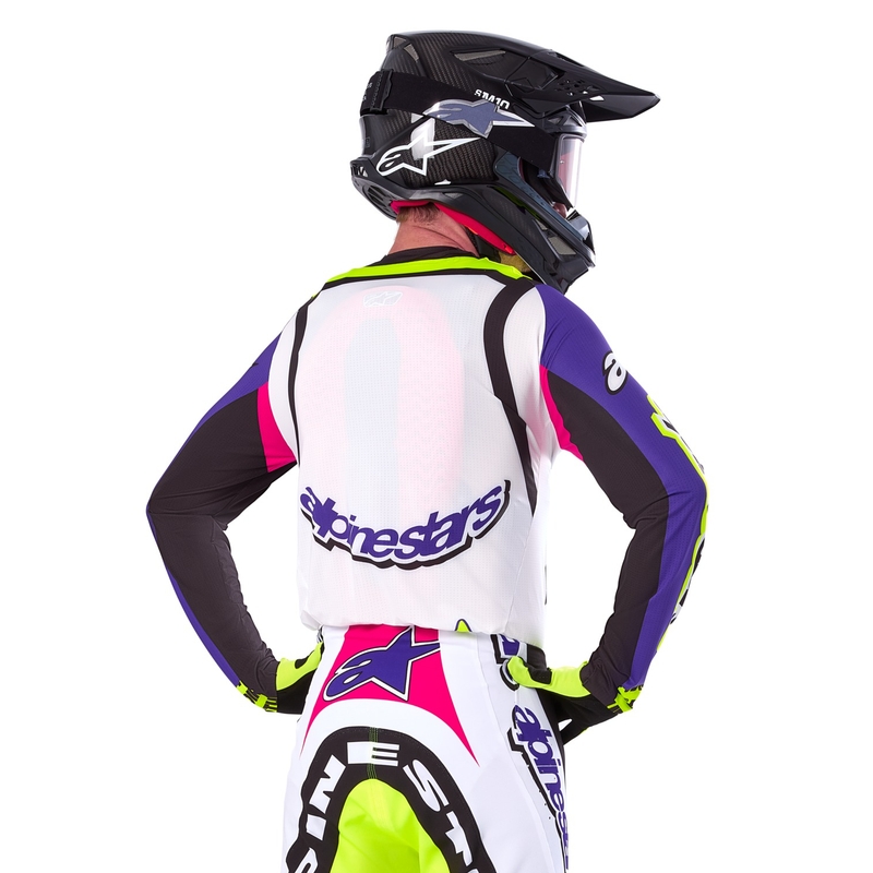 Camiseta de motocross Alpinestars Supertech SX edición limitada Dirt Studios blanco-violeta-rosa-amarillo fluo