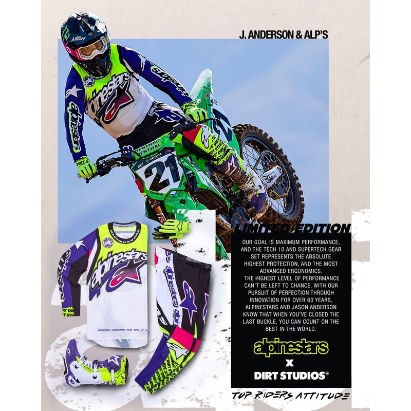 Pantalones de motocross Alpinestars Supertech edición limitada Dirt Studios blanco-violeta-rosa-amarillo fluo