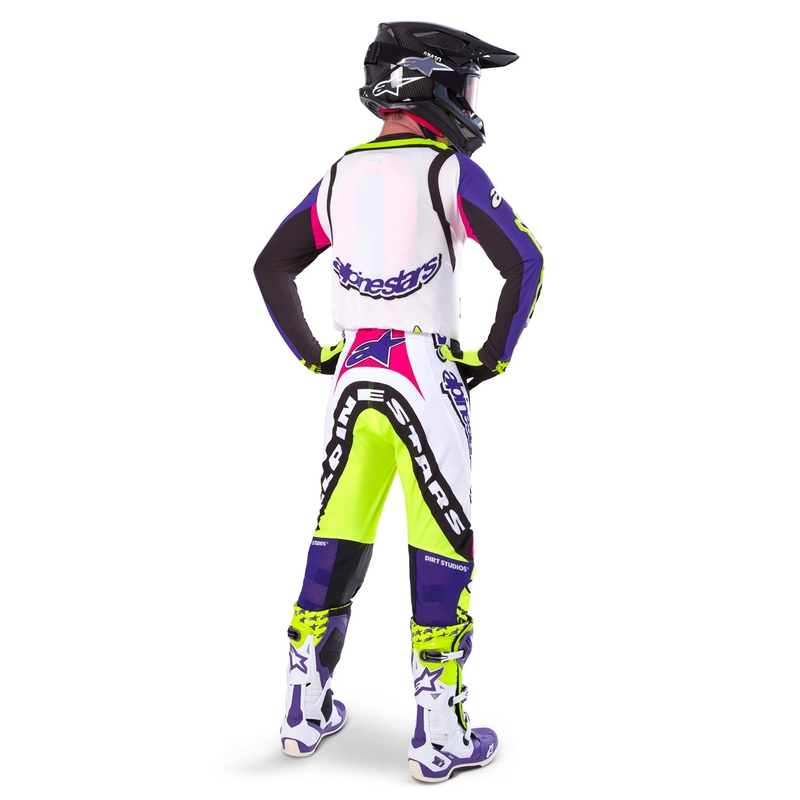 Pantalones de motocross Alpinestars Supertech edición limitada Dirt Studios blanco-violeta-rosa-amarillo fluo