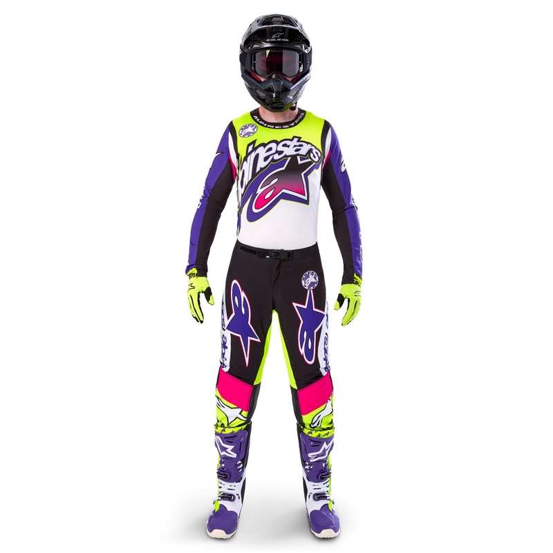 Pantalones de motocross Alpinestars Supertech edición limitada Dirt Studios blanco-violeta-rosa-amarillo fluo