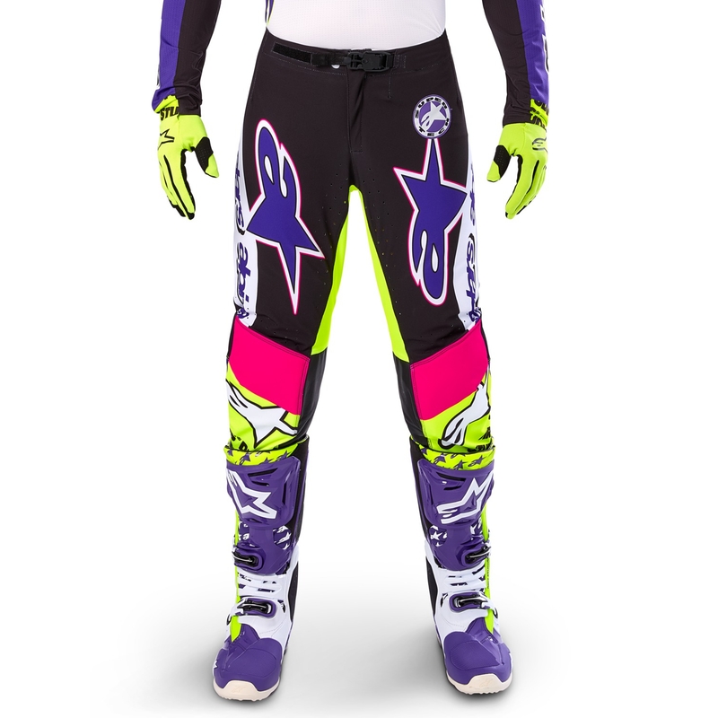 Pantalones de motocross Alpinestars Supertech edición limitada Dirt Studios blanco-violeta-rosa-amarillo fluo
