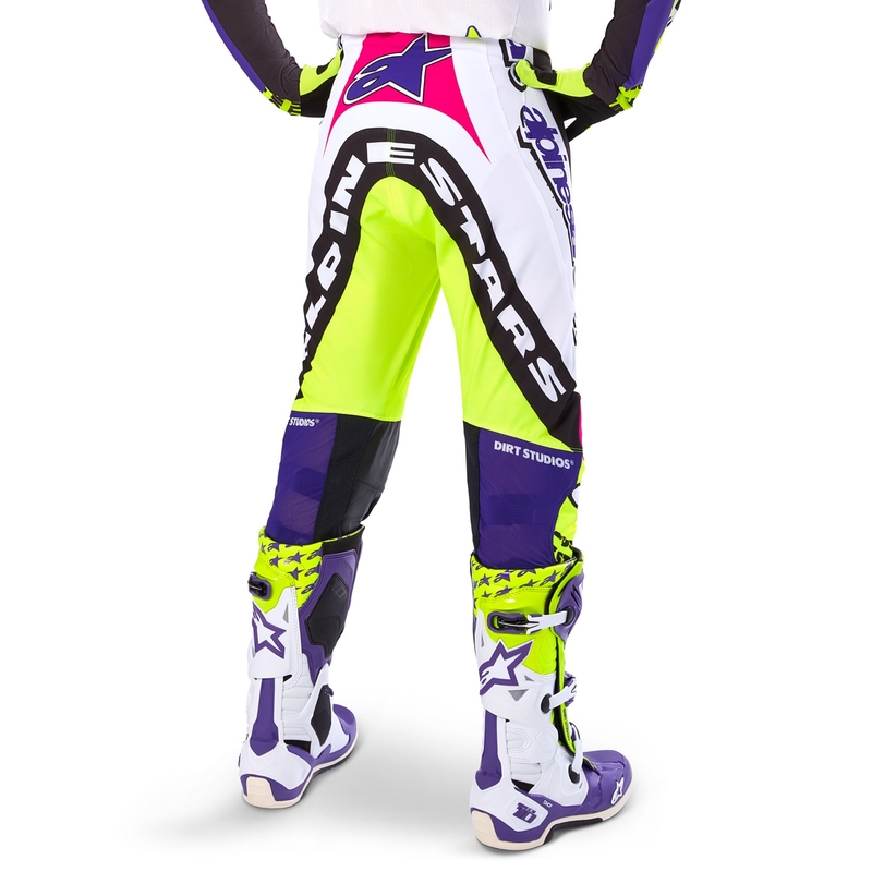 Pantalones de motocross Alpinestars Supertech edición limitada Dirt Studios blanco-violeta-rosa-amarillo fluo