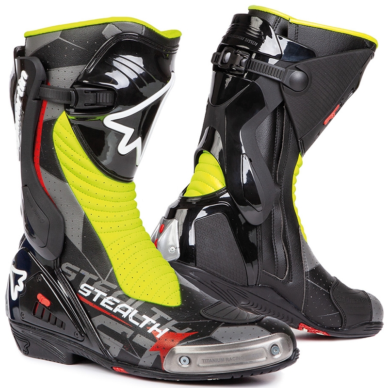 Botas de moto Stylmartin Stealth Evo Air negro-amarillo fluo