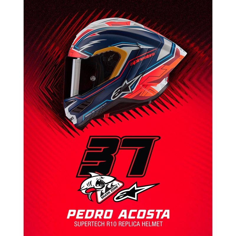 Casco integral para motocicleta Alpinestars Supertech R-10 Limited Edition Pedro Acosta azul mate, rojo y blanco